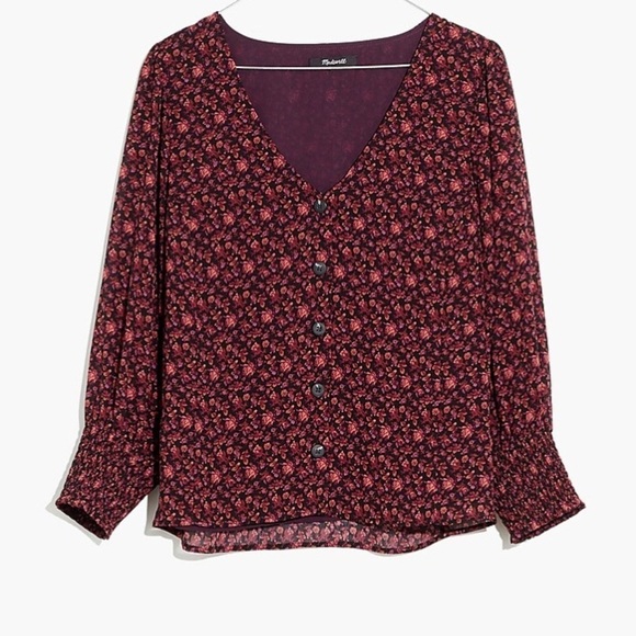 Madewell (Re)sourced Georgette Smocked-Cuff Button-Front Top in Orchard Floral - Picture 3 of 16